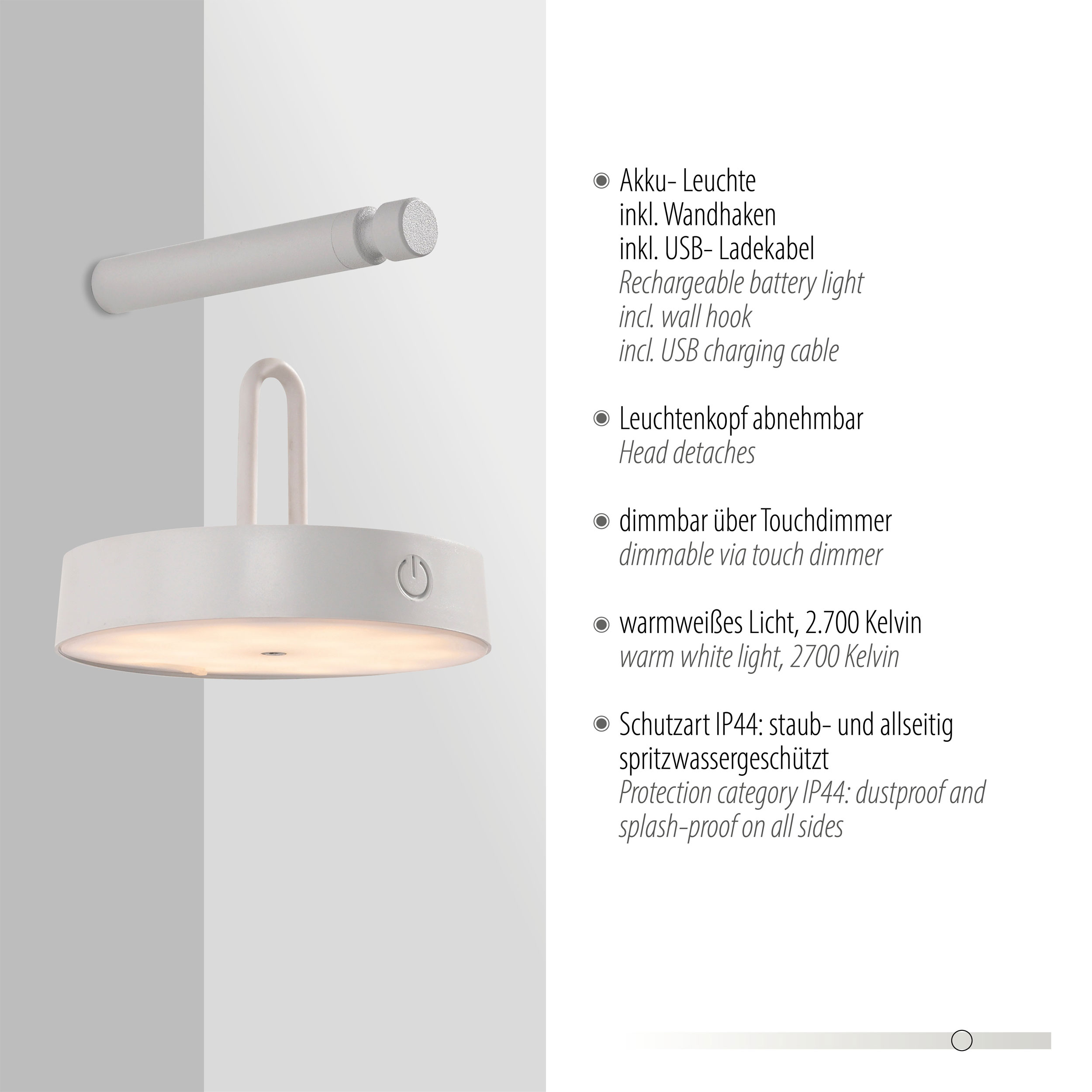 JUST LIGHT LED-Akku-Wandleuchte 1flg image number 5