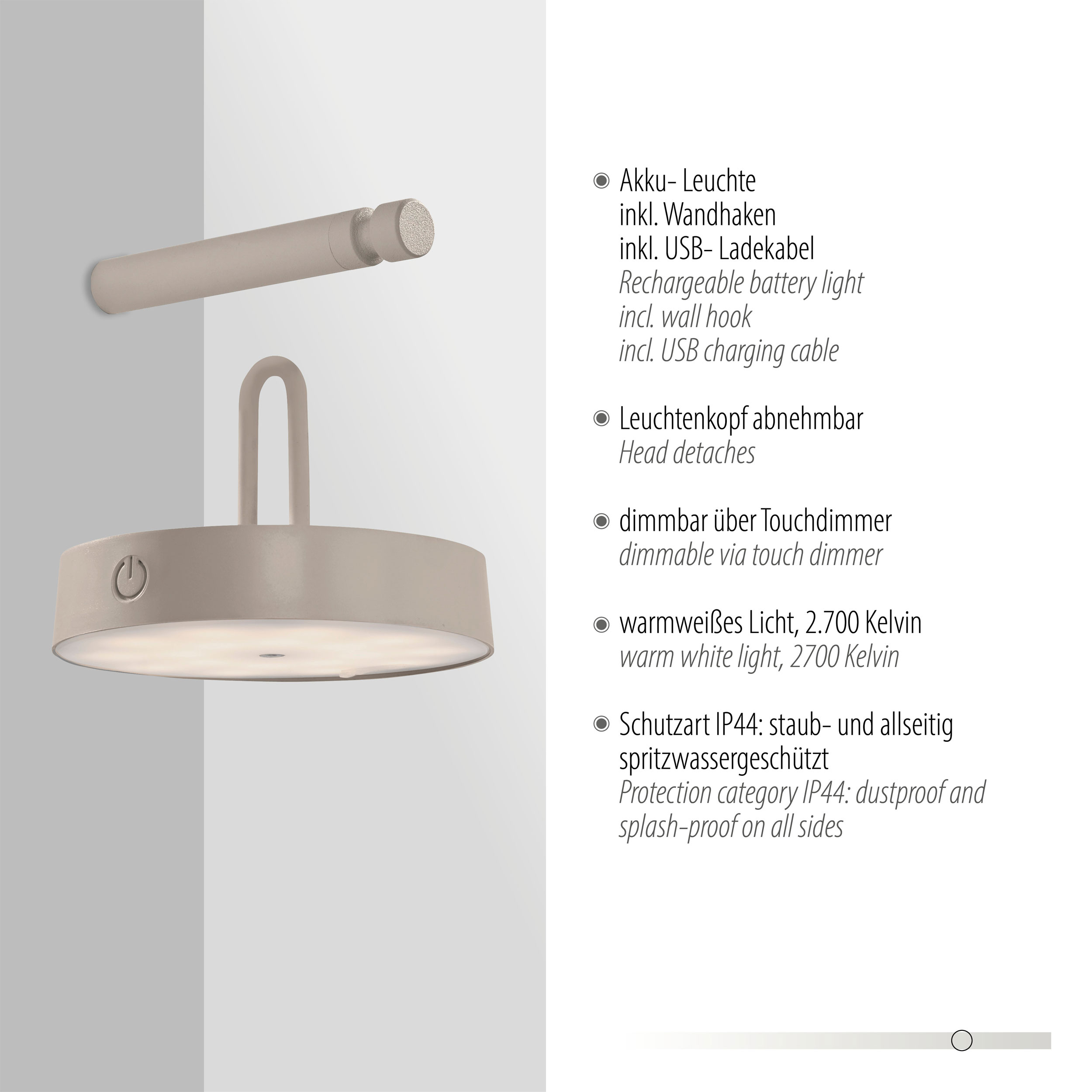 JUST LIGHT LED-Akku-Wandleuchte 1flg image number 4